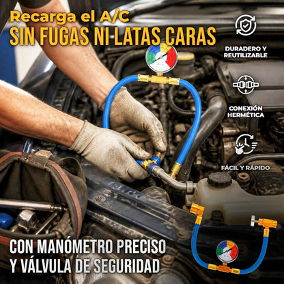 Kit De Recarga De Refrigerante Aire Acondicionado Automotriz Con Medidor