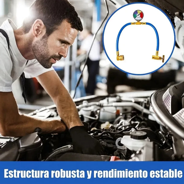 Kit de Recarga de Aire Acondicionado para Auto Con Manguera, Manómetro y Válvula de Seguridad R-134a