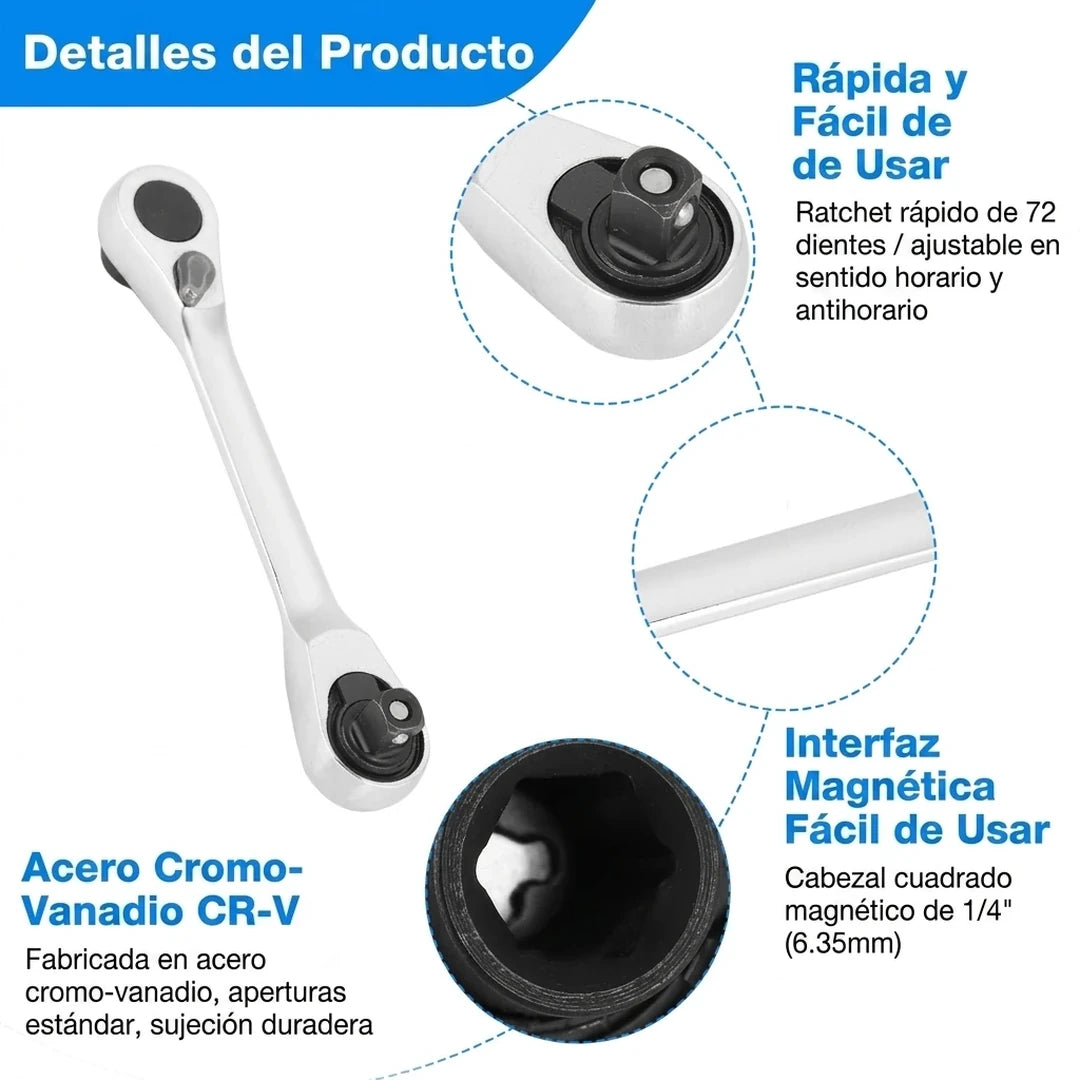 Pack X2 Mini Llave 1/4 Carraca Agarre Magnético 2 En 1